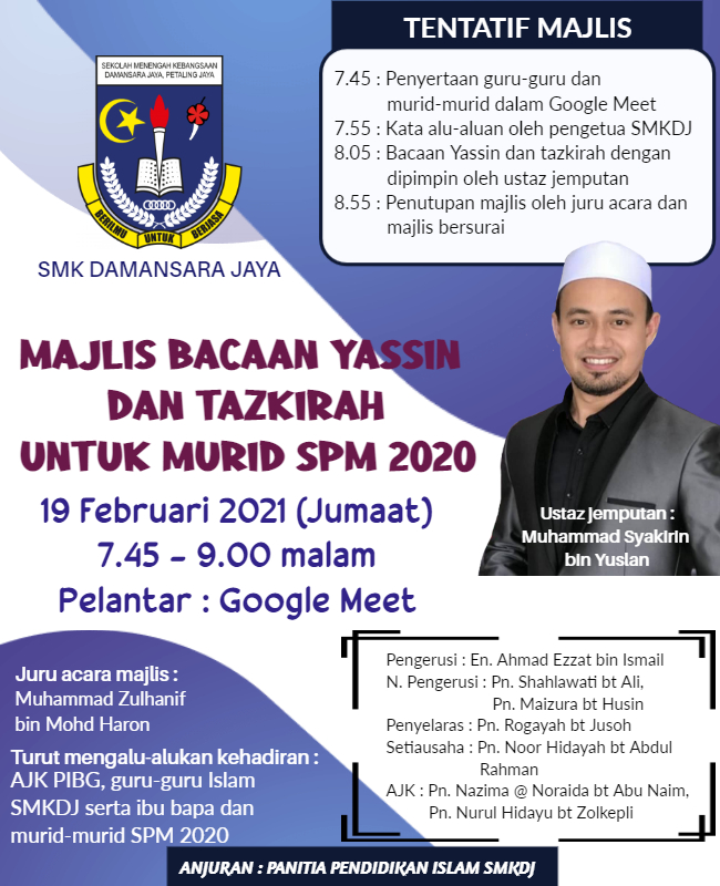 Majlis Bacaan Yassin dan Tazkirah Untuk Murid SPM 2020